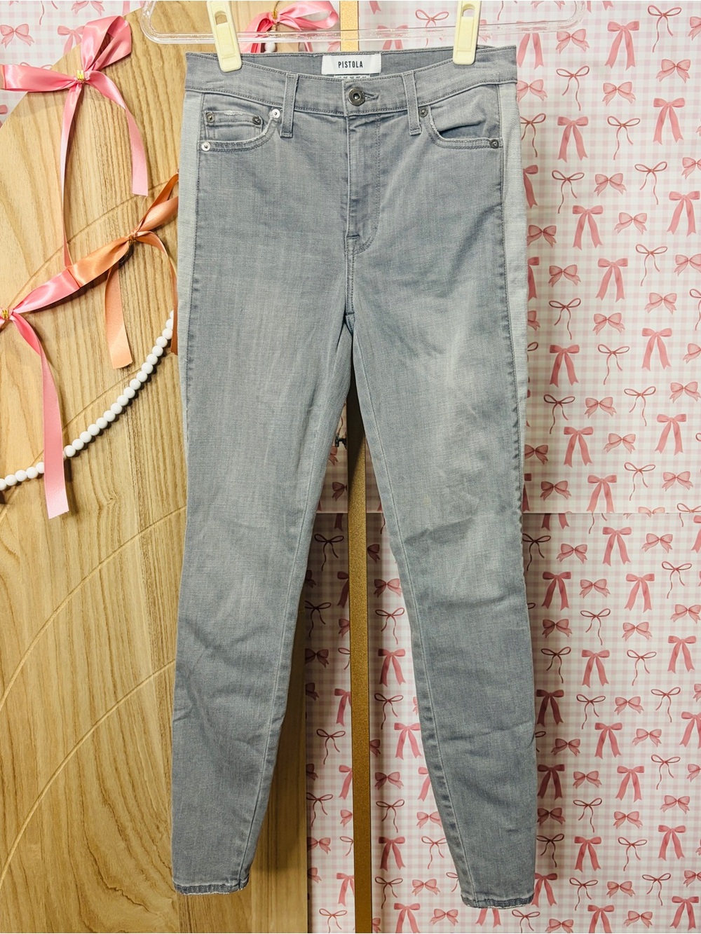 Pistola Aline High Rise Gray Denim Jean in This or That Stripe Tencel 25 Anthro